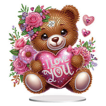 Load image into Gallery viewer, Valentine&#39;s Day Bear-Single Side Drill-Acrylic Diamond Desktop Ornament
