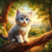 Load image into Gallery viewer, Kitten In Tree-Full Round Diamond Painting-30x30cm
