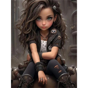 Black Motor Girl-Full Round/Square Diamond Painting-30x40cm/40x50cm/50x70cm