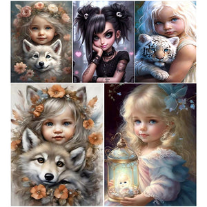 Life of Pets Girl-Full Round/Square Diamond Painting-30x40cm/40x50cm/50x70cm