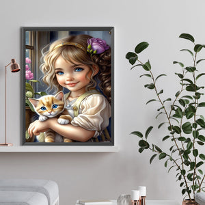 Life of Pets Girl-Full Round/Square Diamond Painting-30x40cm/40x50cm/50x70cm