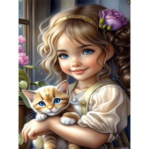 Life of Pets Girl-Full Round/Square Diamond Painting-30x40cm/40x50cm/50x70cm