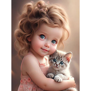 Life of Pets Girl-Full Round/Square Diamond Painting-30x40cm/40x50cm/50x70cm