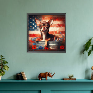 Flag Dog-Full Round Diamond Painting-30x30cm