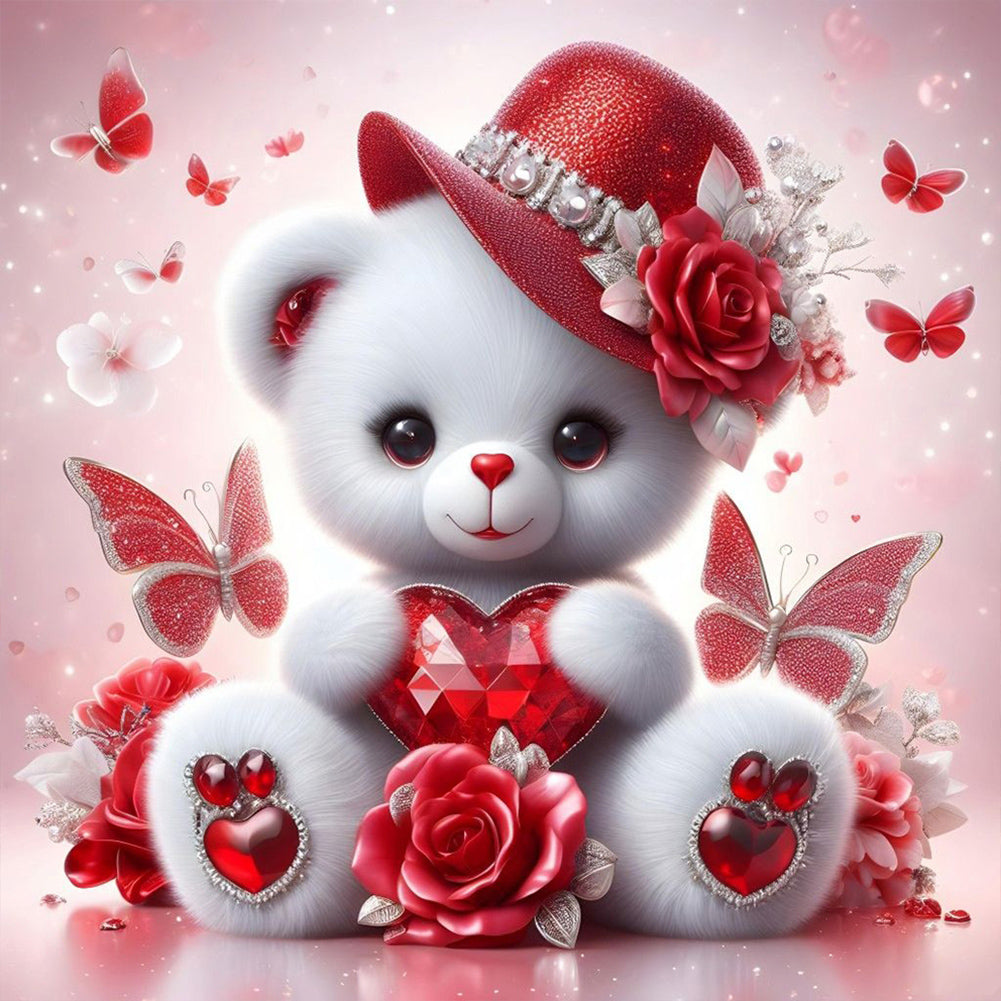 Rose Bear-Full Round Diamond Painting-30x30cm