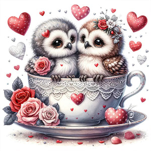 Flower Owl-Full Round Diamond Painting-30x30cm