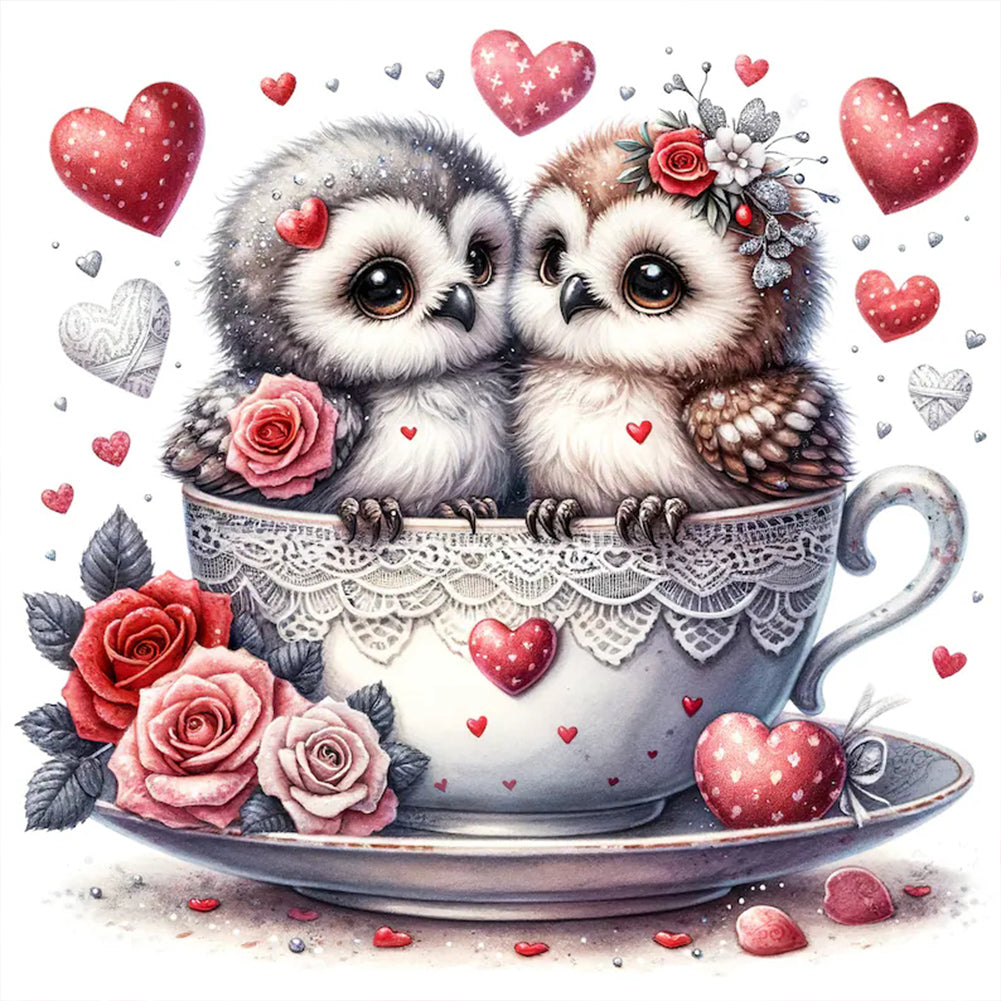 Flower Owl-Full Round Diamond Painting-30x30cm