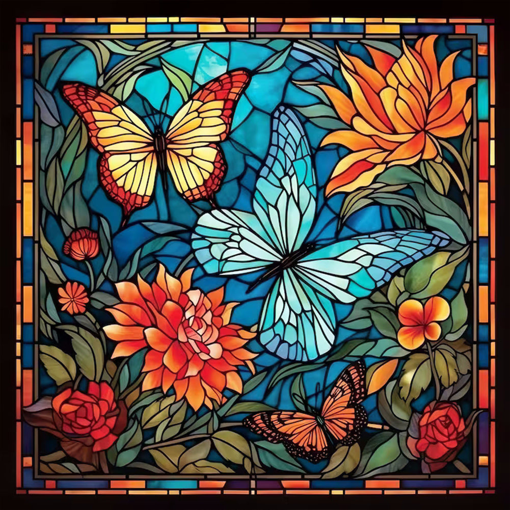 Stained Glass Flower-Full Round Diamond Painting-30x30cm