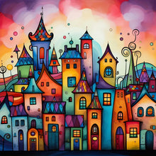 Load image into Gallery viewer, Color Cartoon Houses-Full Round Diamond Painting-30x30cm
