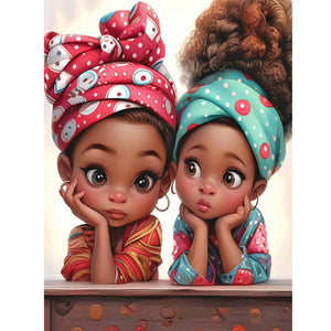 African American Girl-Full Round Diamond Painting-30x40cm