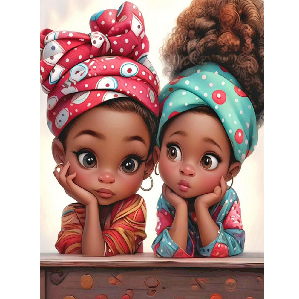 African American Girl-Full Round Diamond Painting-30x40cm