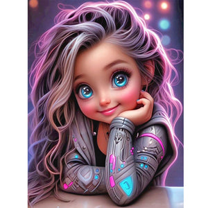 Tech Girl-Full Round Diamond Painting-30x40cm