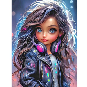Tech Girl-Full Round Diamond Painting-30x40cm