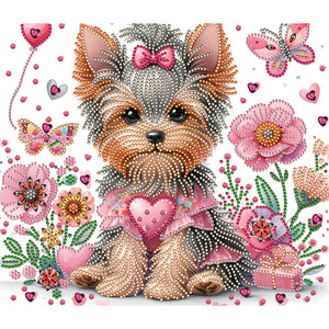Flower Yorkshire Terrier-Partial Special Diamond Painting-35x30cm