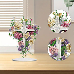 Flower Cross-Single Side Drill-Acrylic Diamond Desktop Ornament