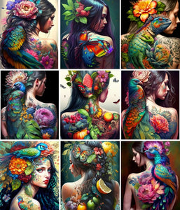 Personality Flower Girl Bird Back-Full Drill Diamond Painting