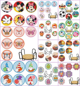 6pcs/set +1 storage rack-Flowers-Wooden Diamond Coaster