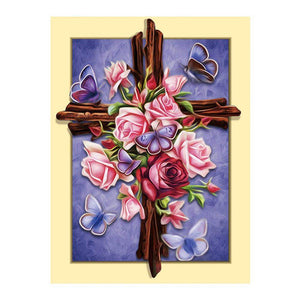 Rose Butterfly Cross - Full Drill Diamond Painting - 35x45cm