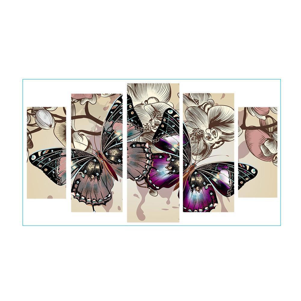 5-pictures Colorful Butterfly - Full Drill Diamond Painting - 95x45cm