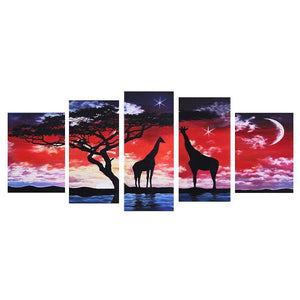 5-pictures Giraffe - Full Drill Diamond Painting - 95x45cm