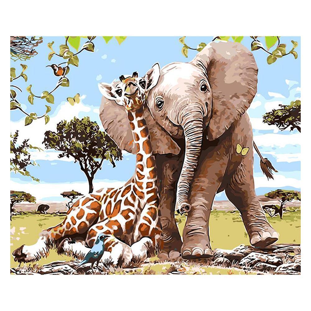 Giraffe and Elephant - Full Drill Diamond Painting