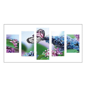 5-pictures Butterfly Flowers - Full Drill Diamond Painting - 95x45cm