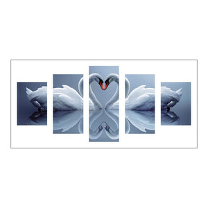 5-pictures Swan - Full Drill Diamond Painting - 95x45cm