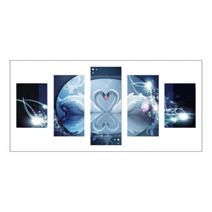 5-pictures Swans - Full Drill Diamond Painting - 95x45cm