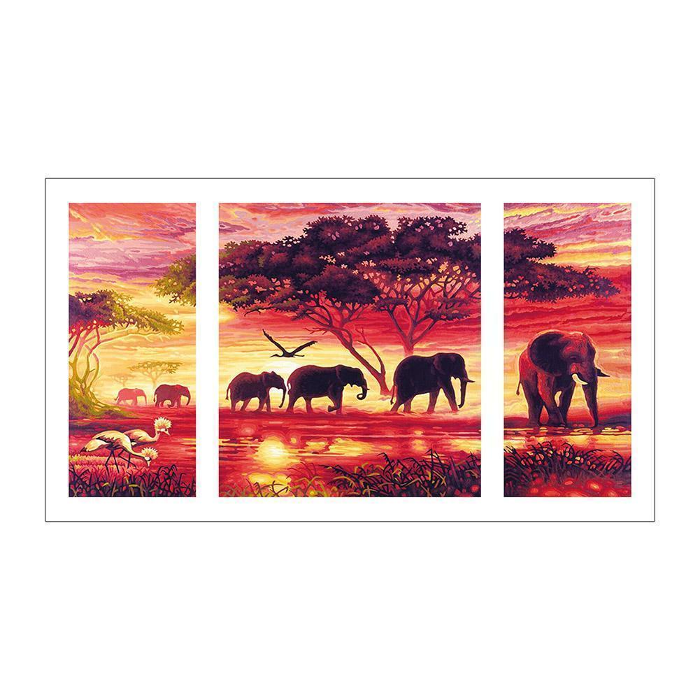 3-pictures Elephant - Full Drill Diamond Painting - 80x45cm