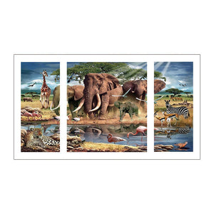 3-pictures Animal Family - Full Drill Diamond Painting - 80x45cm