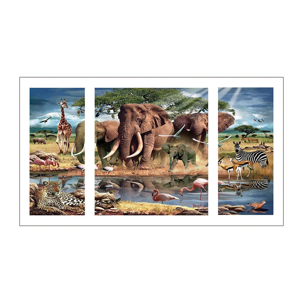 3-pictures Animal Family - Full Drill Diamond Painting - 80x45cm