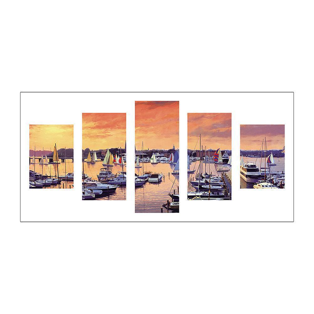 5-pictures Sailboat - Full Drill Diamond Painting - 95x45cm
