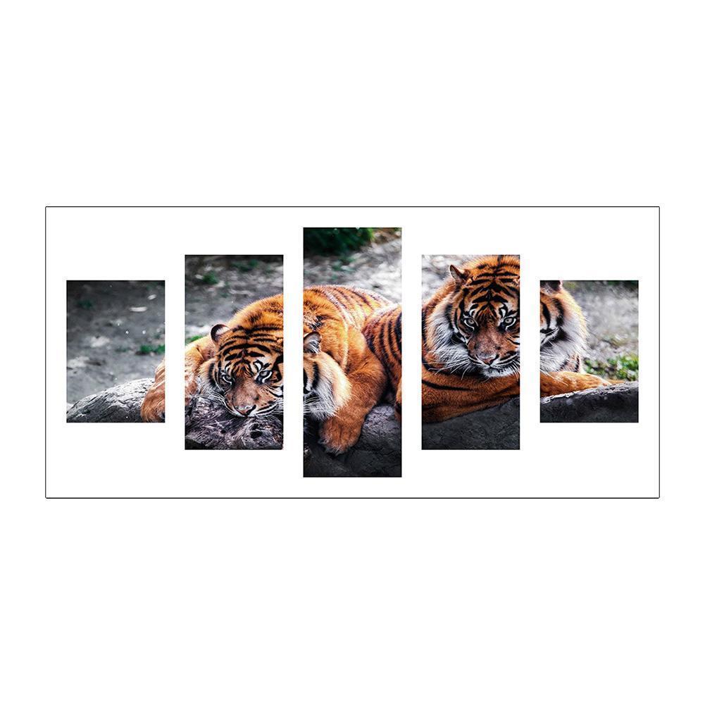 5-pictures Tigers - Full Drill Diamond Painting - 95x45cm