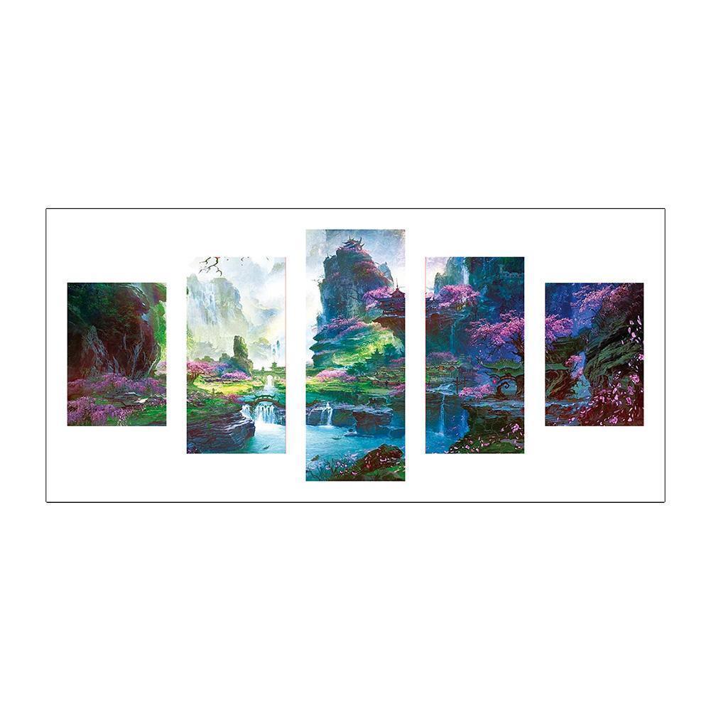 5-pictures Landscape - Full Drill Diamond Painting - 95x45cm
