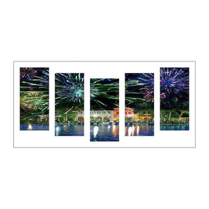 5-pictures Waterside City - Full Drill Diamond Painting - 95x45cm