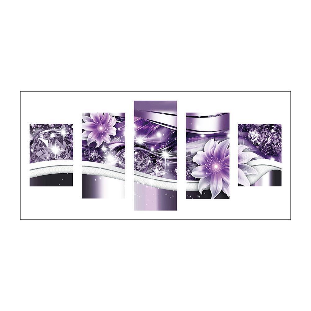 5-pictures Flower - Full Drill Diamond Painting - 95x45cm