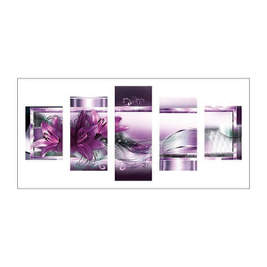 5-pictures Flowers - Full Drill Diamond Painting - 95x45cm