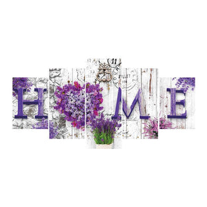 5-pictures Home Flowers - Full Drill Diamond Painting - 95x45cm