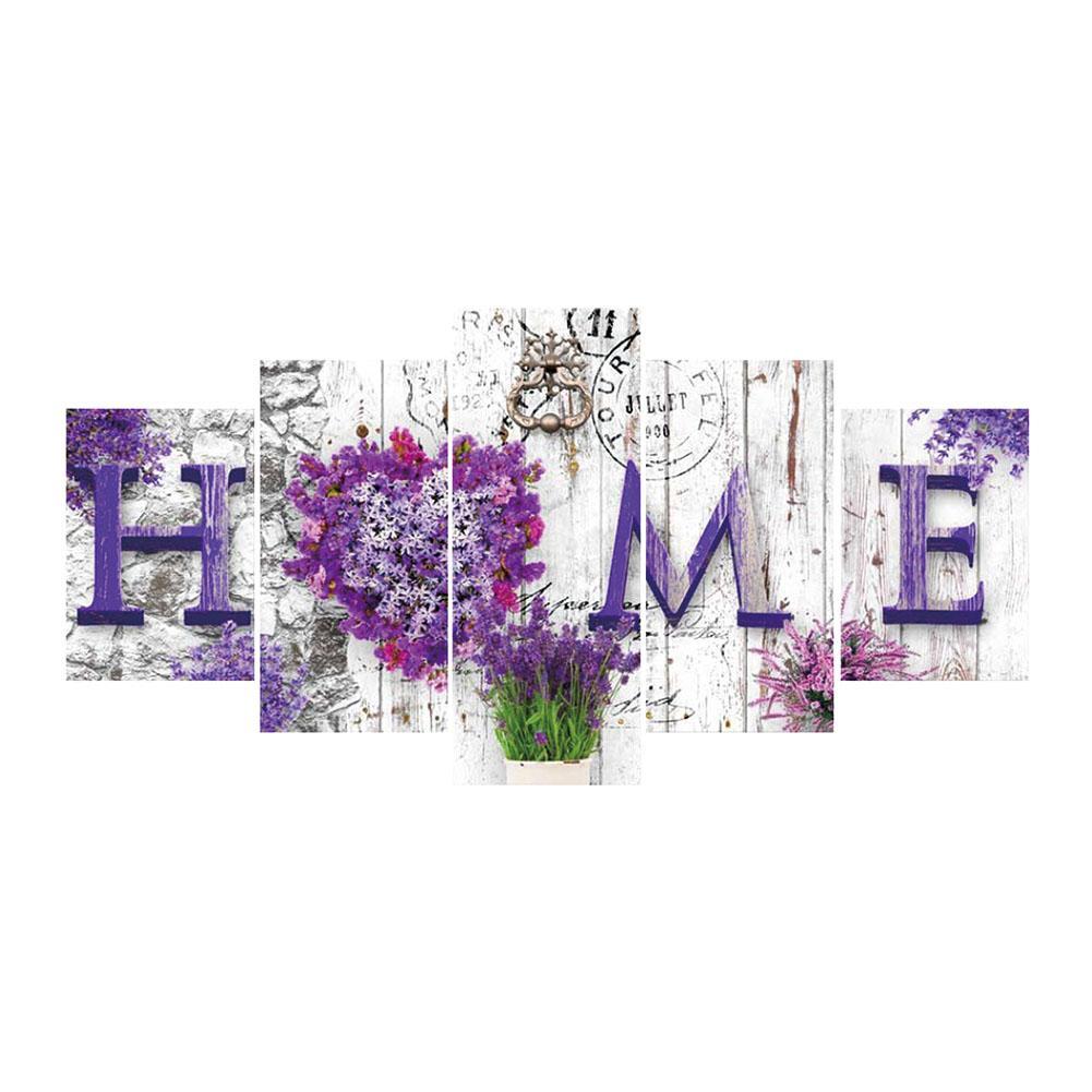 5-pictures Home Flowers - Full Drill Diamond Painting - 95x45cm