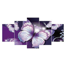 Load image into Gallery viewer, 5-pictures Purple Butterfly - Full Drill Diamond Painting - 95x45cm
