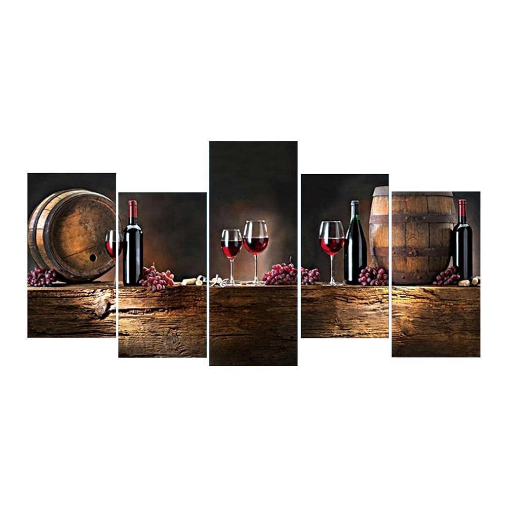 5-pictures Red Wine - Full Drill Diamond Painting - 95x45cm
