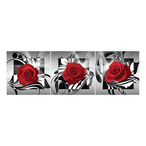 3-pictures Red Rose - Full Drill Diamond Painting - 95x34cm