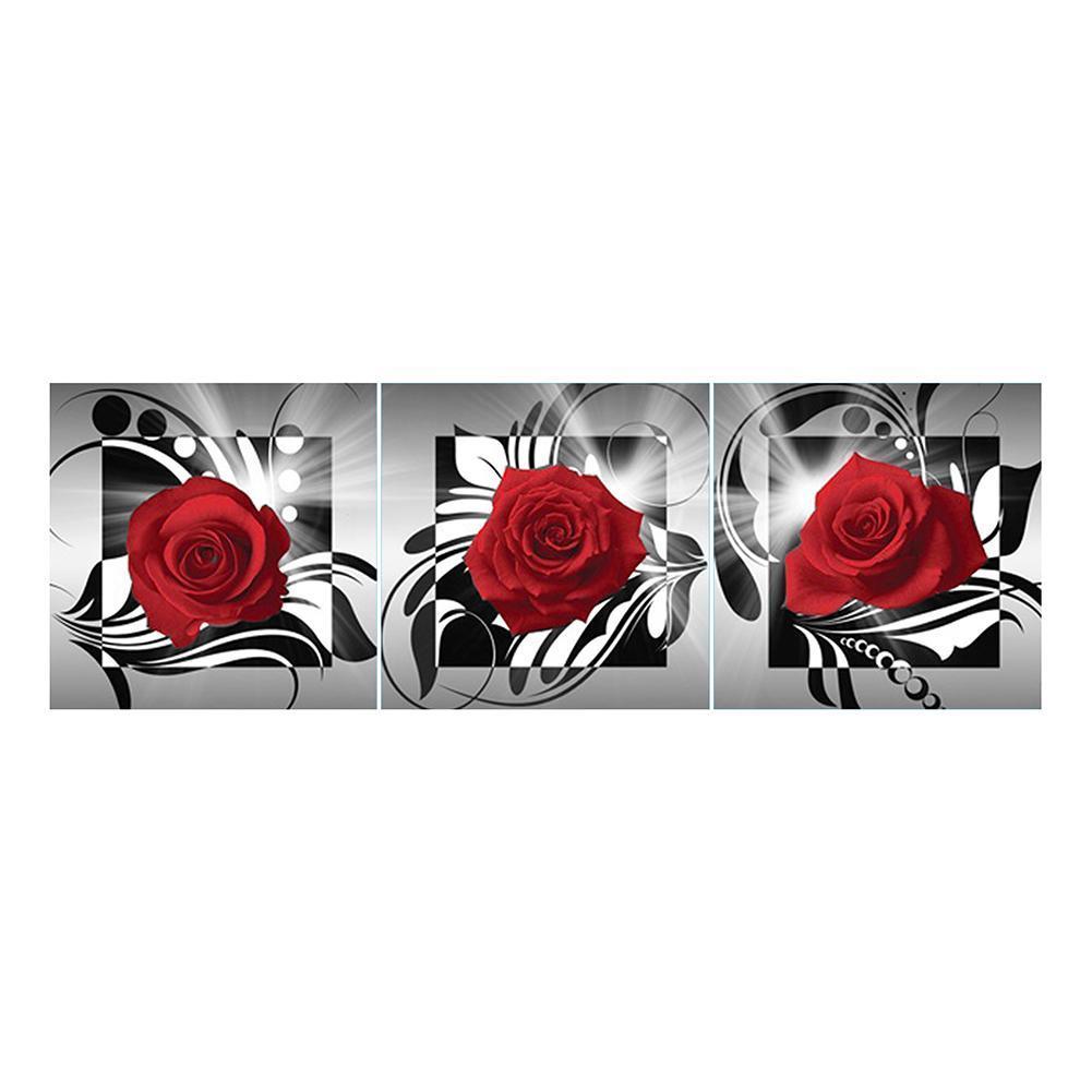 3-pictures Red Rose - Full Drill Diamond Painting - 95x34cm