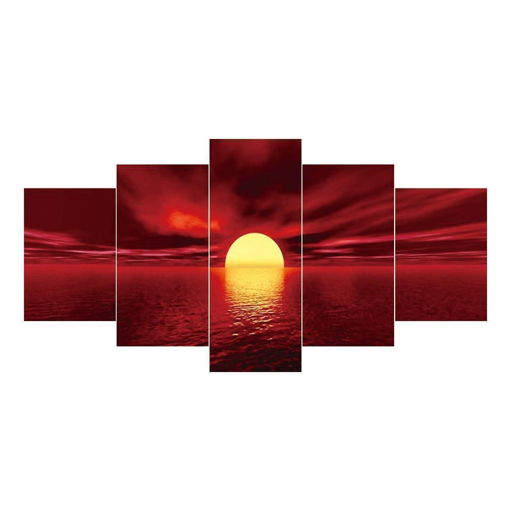 5-pictures Sunrise - Full Drill Diamond Painting - 95x45cm