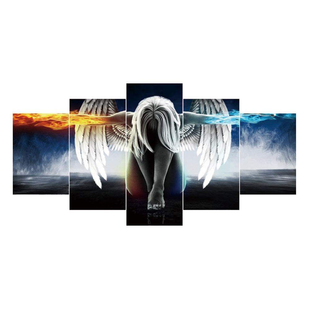 5-pictures Angel Wing - Full Drill Diamond Painting - 95x45cm