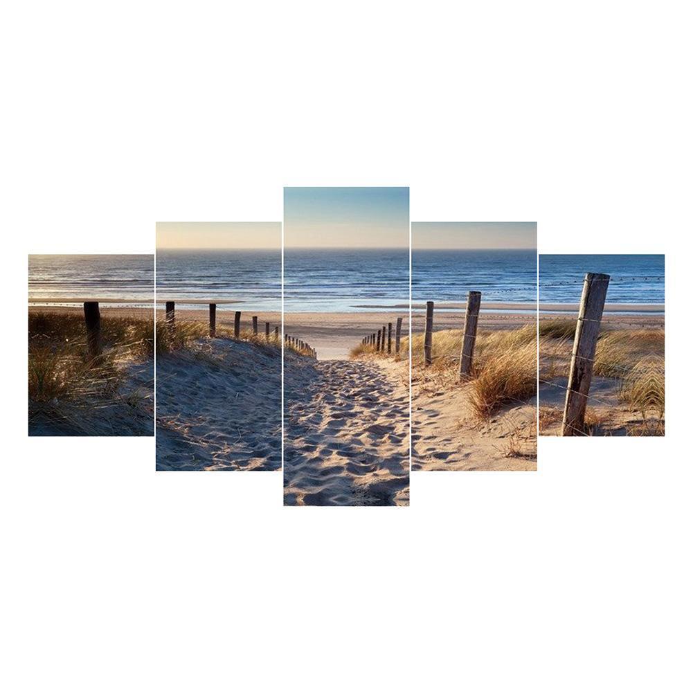 5-pictures Beach - Full Drill Diamond Painting - 95x45cm
