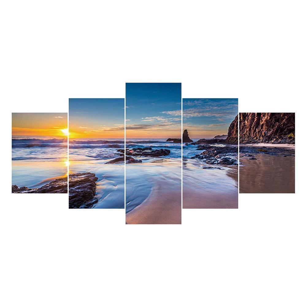 5-pictures Sunset - Full Drill Diamond Painting - 95x45cm