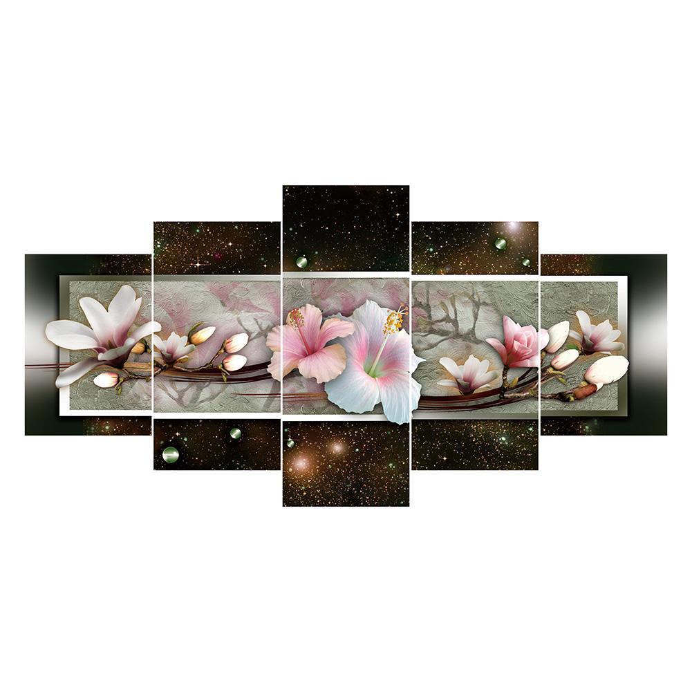 5-pictures Flower - Full Drill Diamond Painting - 95x45cm