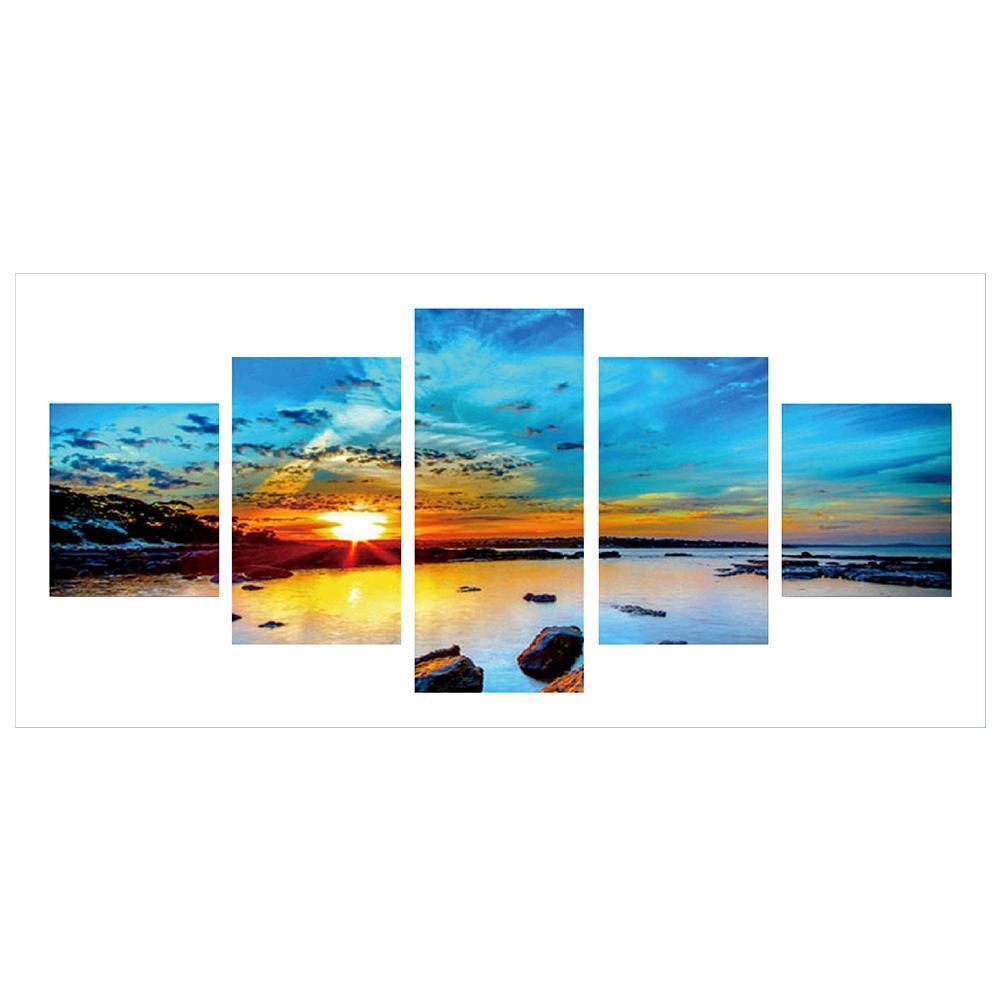 5-pictures Sunset - Full Drill Diamond Painting - 90x45cm