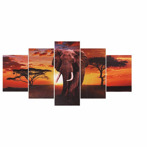 5-pictures Elephant - Full Drill Diamond Painting - 95x45cm
